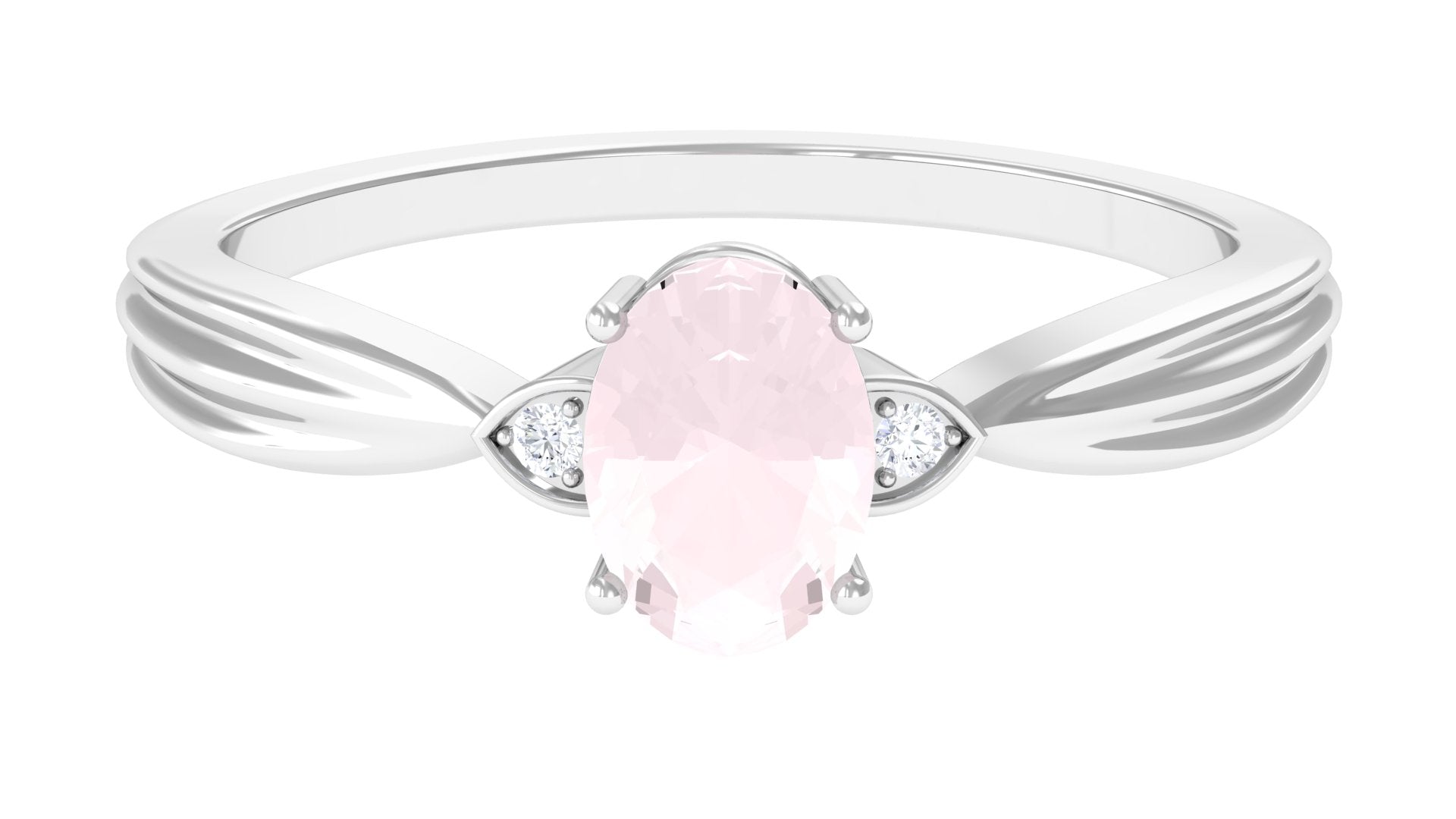 Oval Cut Real Rose Quartz Solitaire Engagement Ring with Diamond Rose Quartz - ( AAA ) - Quality - Rosec Jewels