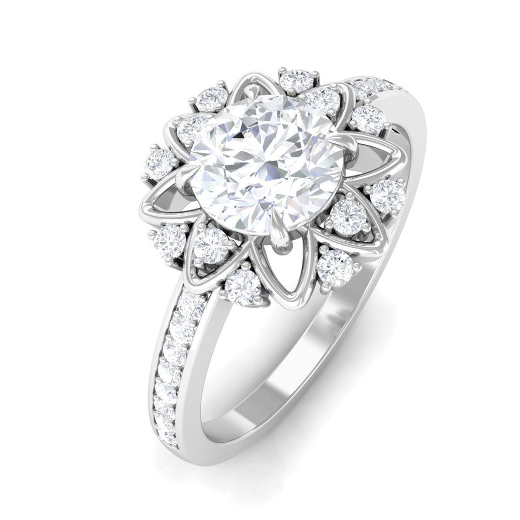 1.5 CT Round Certified Moissanite Flower Engagement Ring Moissanite - ( D-VS1 ) - Color and Clarity - Rosec Jewels