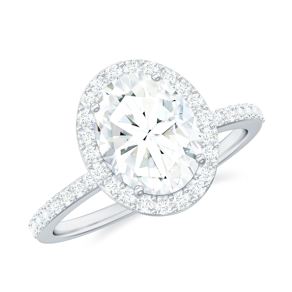 Oval Moissanite Classic Halo Engagement Ring Moissanite - ( D-VS1 ) - Color and Clarity - Rosec Jewels