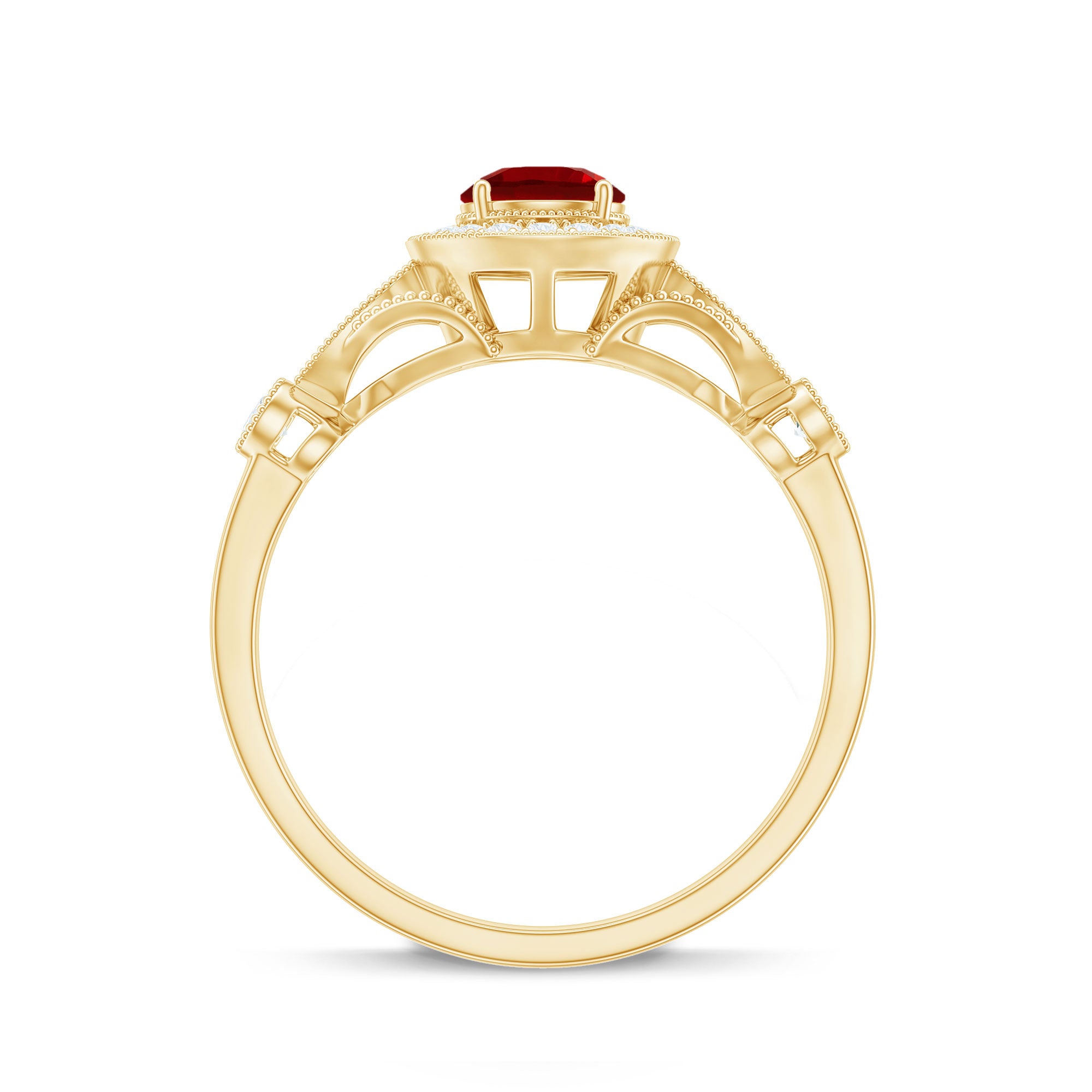 Created Ruby and Diamond Antique Style Engagement Ring Lab Created Ruby - ( AAAA ) - Quality - Rosec Jewels