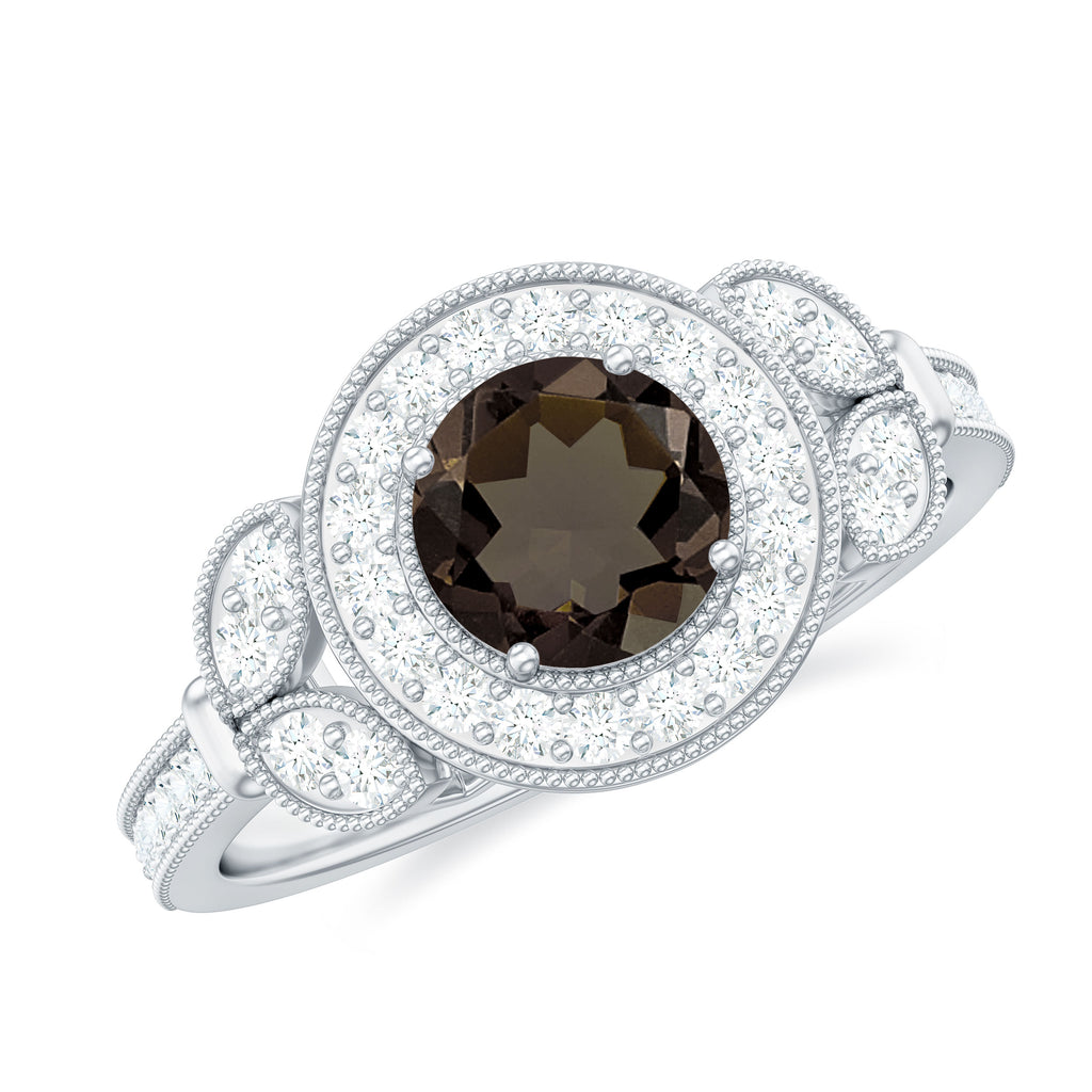 Vintage Inspired Smoky Quartz Engagement Ring with Diamond Smoky Quartz - ( AAA ) - Quality - Rosec Jewels