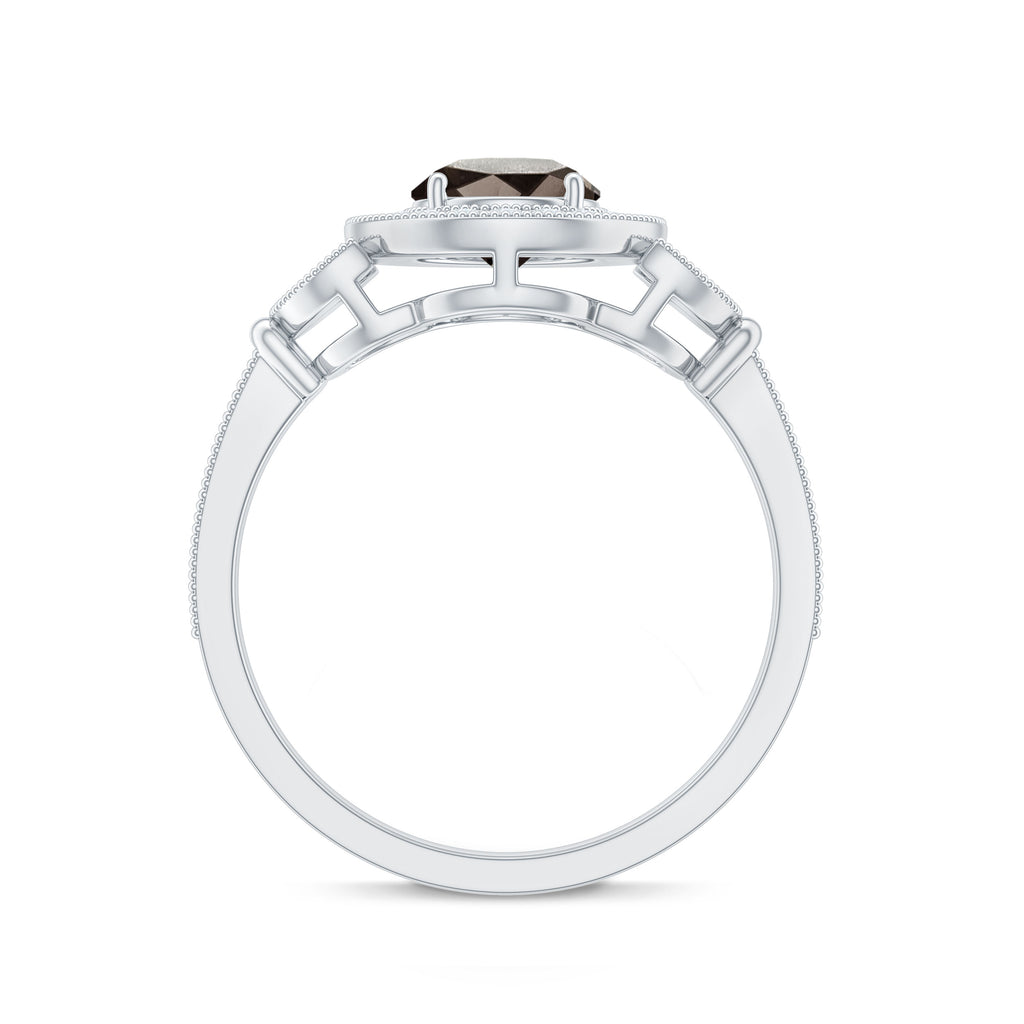 Vintage Inspired Smoky Quartz Engagement Ring with Diamond Smoky Quartz - ( AAA ) - Quality - Rosec Jewels