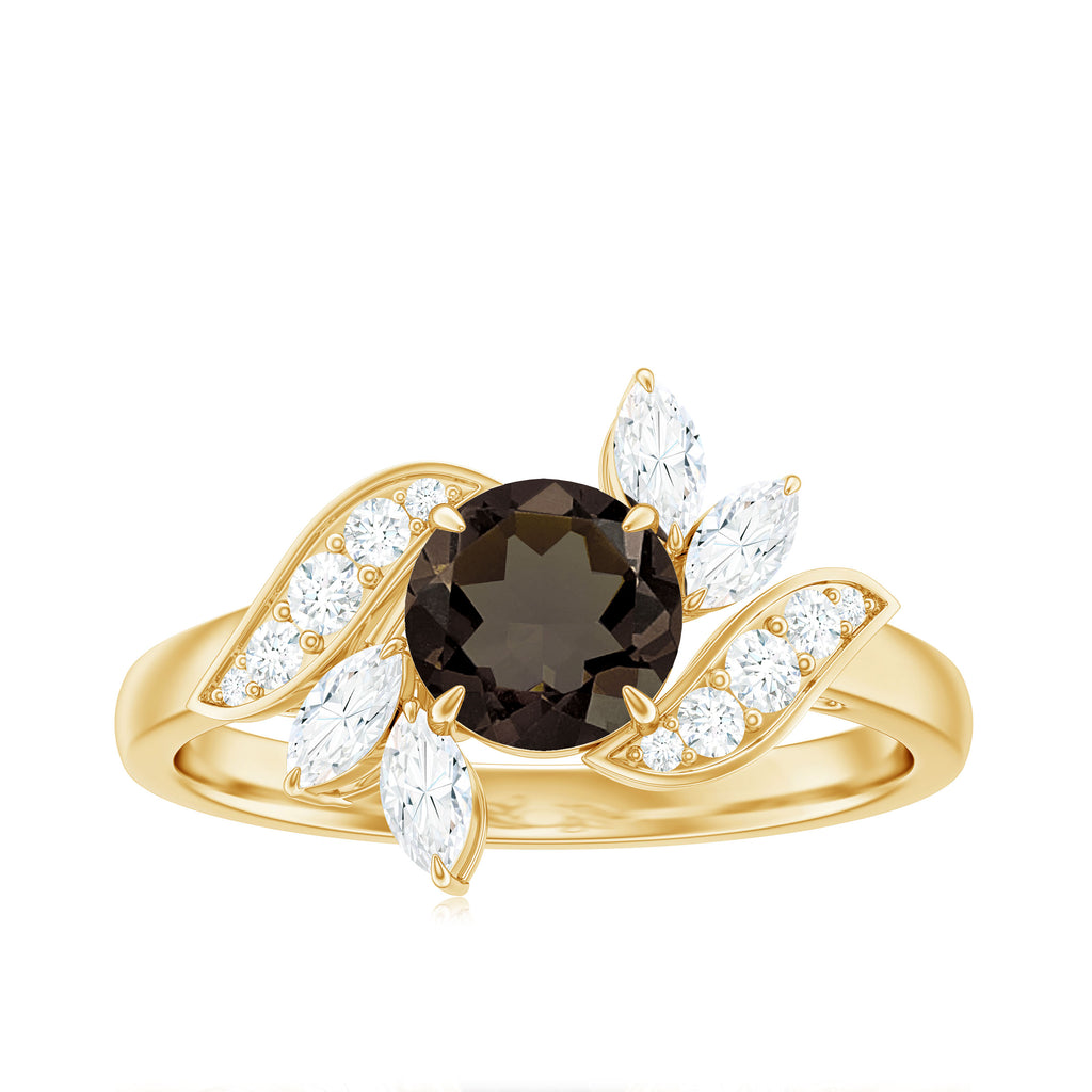 1.25 CT Smoky Quartz Flower Engagement Ring with Diamond Smoky Quartz - ( AAA ) - Quality - Rosec Jewels