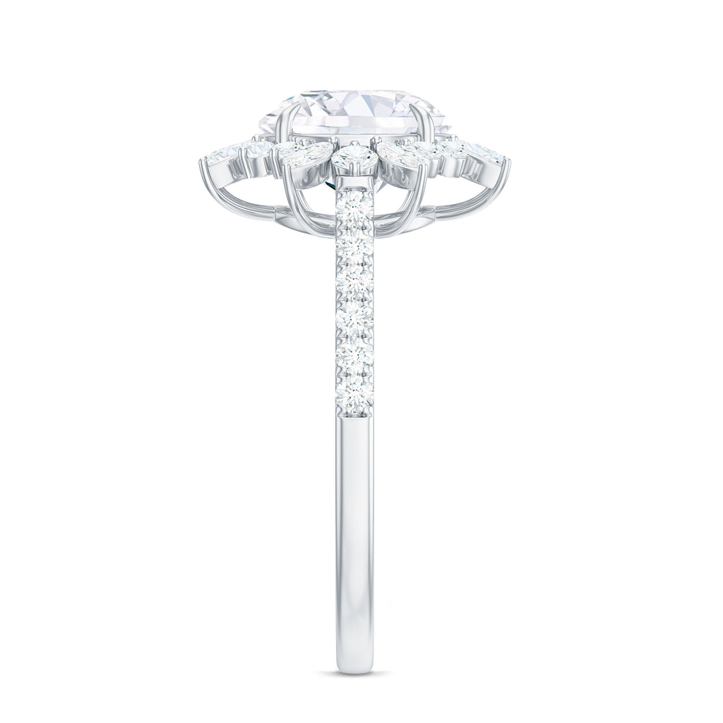 3 CT Round Zircon Floral Halo Statement Ring Zircon - ( AAAA ) - Quality - Rosec Jewels