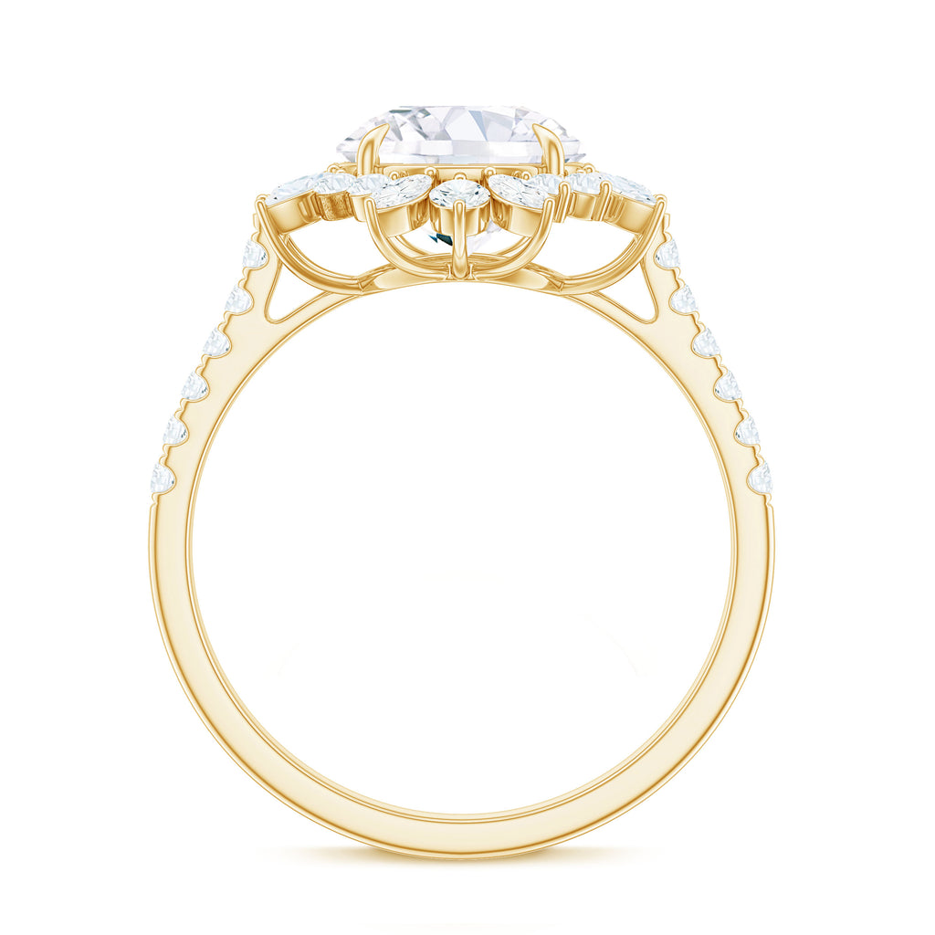 3 CT Round Zircon Floral Halo Statement Ring Zircon - ( AAAA ) - Quality - Rosec Jewels