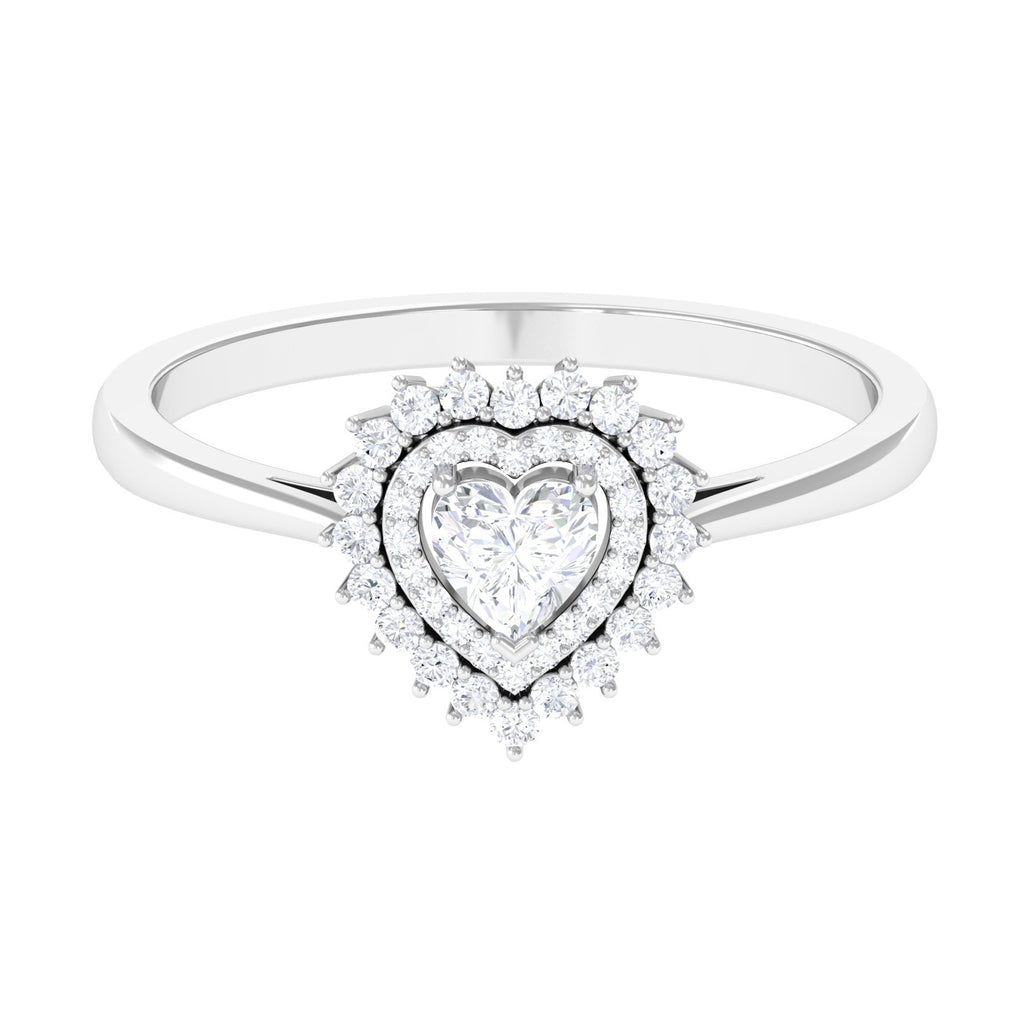 0.75 CT Heart Shape Moissanite Engagement Ring with Double Halo Moissanite - ( D-VS1 ) - Color and Clarity - Rosec Jewels