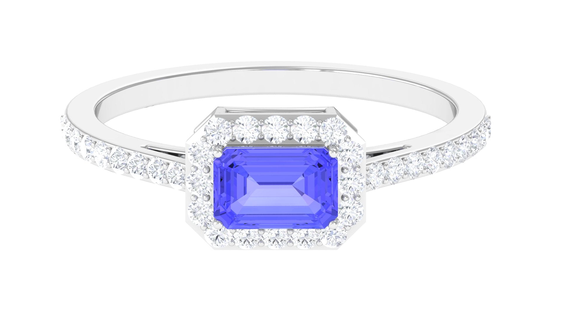 Tanzanite East West Engagement Ring with Diamond Accent Tanzanite - ( AAA ) - Quality - Rosec Jewels