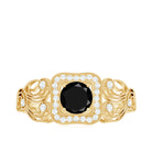 Vintage Created Black Diamond and Diamond Milgrain Engagement Ring Lab Created Black Diamond - ( AAAA ) - Quality - Rosec Jewels