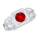Vintage Created Ruby and Diamond Milgrain Engagement Ring Lab Created Ruby - ( AAAA ) - Quality - Rosec Jewels