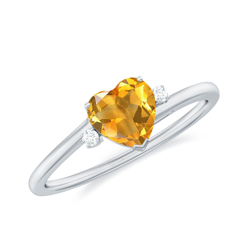1 CT Heart Shape Citrine Solitaire Promise Ring with Diamond Citrine - ( AAA ) - Quality - Rosec Jewels