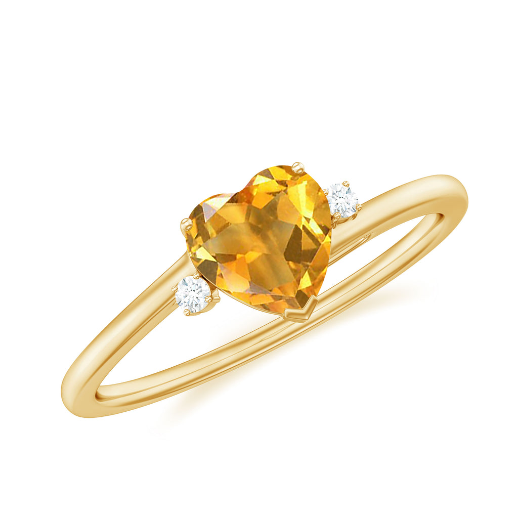 1 CT Heart Shape Citrine Solitaire Promise Ring with Diamond Citrine - ( AAA ) - Quality - Rosec Jewels