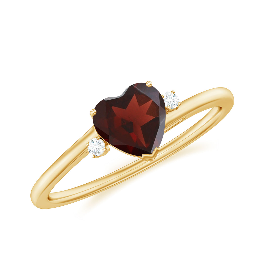 Heart Shape Garnet Solitaire Promise Ring with Diamond Garnet - ( AAA ) - Quality - Rosec Jewels