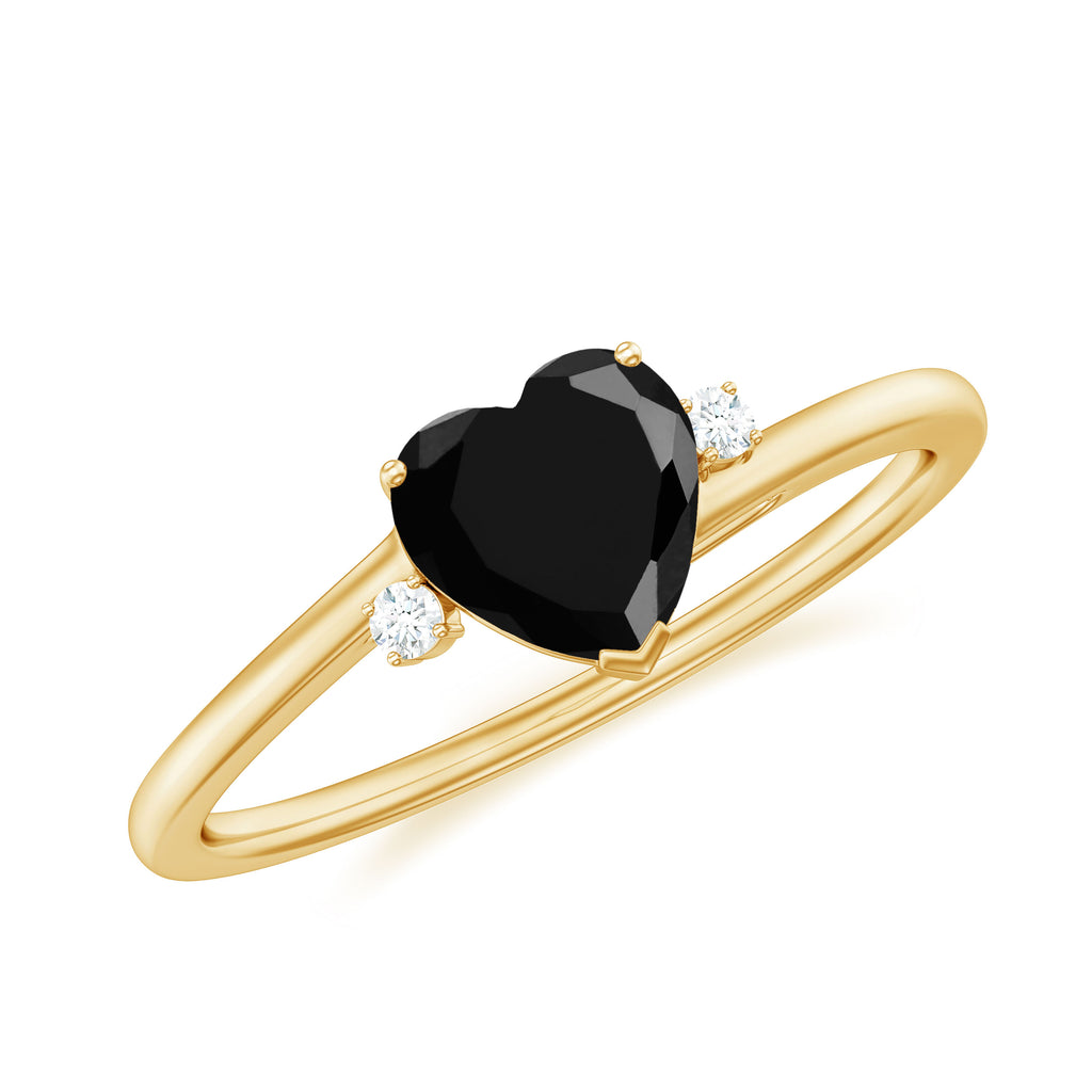 1 CT Heart Shape Created Black Diamond Solitaire Promise Ring with Diamond Lab Created Black Diamond - ( AAAA ) - Quality - Rosec Jewels