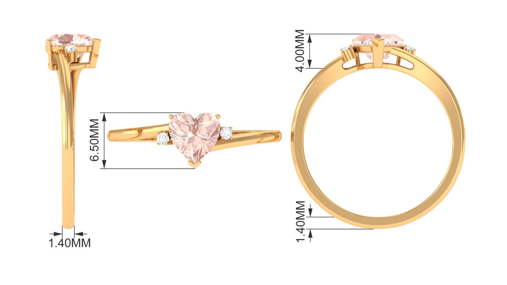 6 MM Heart Shape Morganite Solitaire Promise Ring with Diamond Morganite - ( AAA ) - Quality - Rosec Jewels