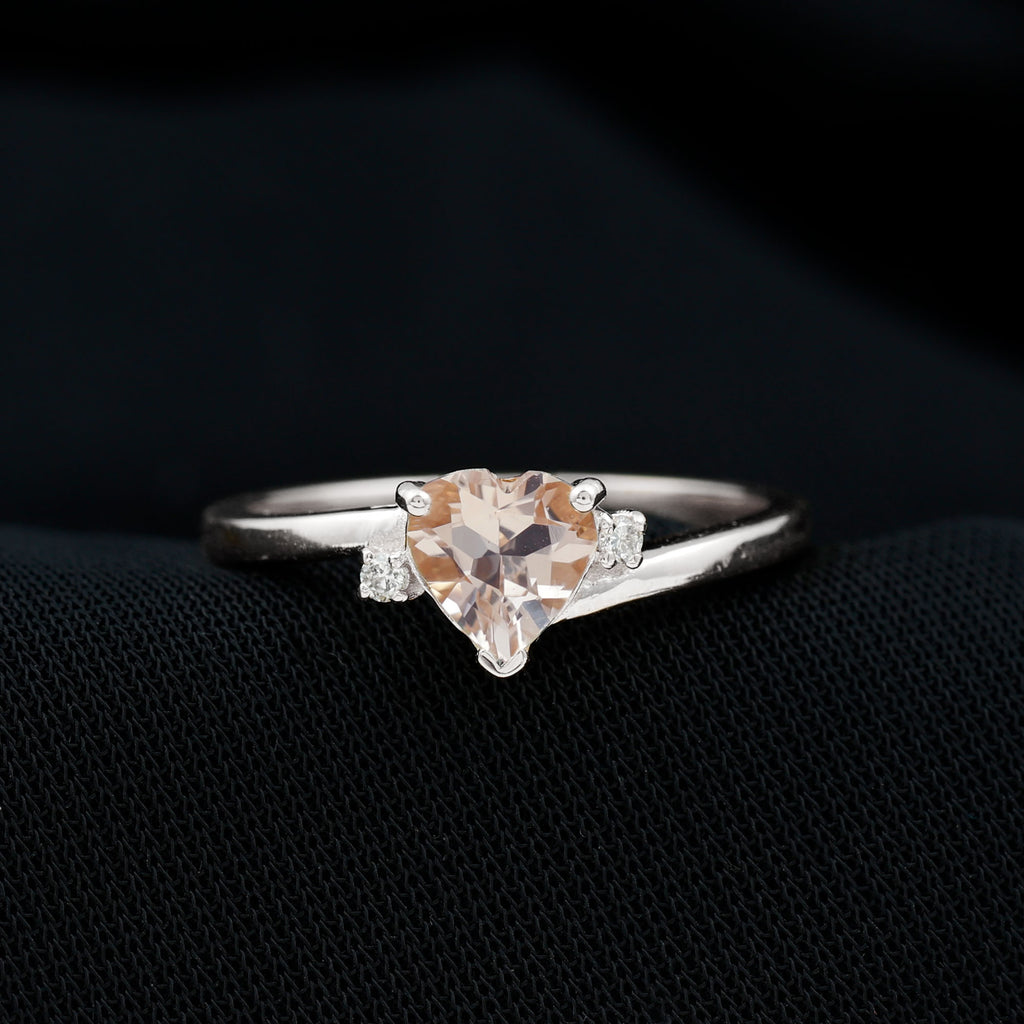6 MM Heart Shape Morganite Solitaire Promise Ring with Diamond Morganite - ( AAA ) - Quality - Rosec Jewels