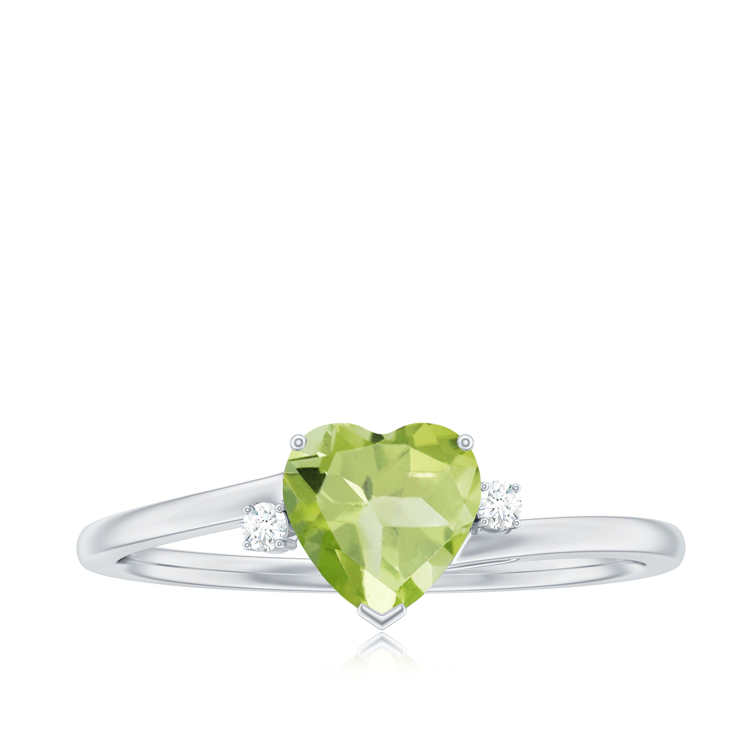 Minimal Peridot Heart Solitaire Promise Ring with Diamond Peridot - ( AAA ) - Quality - Rosec Jewels