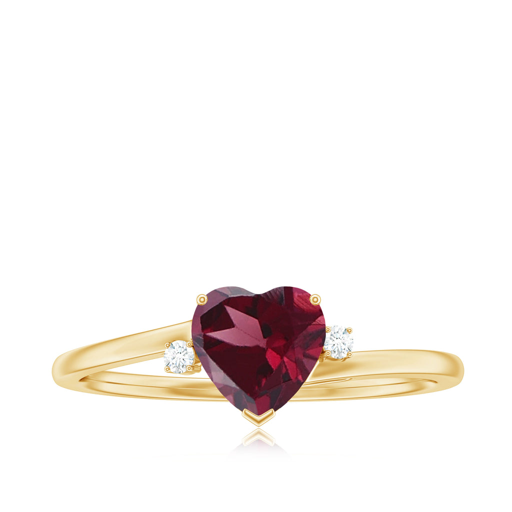 Heart Shape Real Rhodolite Solitaire Promise Ring with Diamond Rhodolite - ( AAA ) - Quality - Rosec Jewels