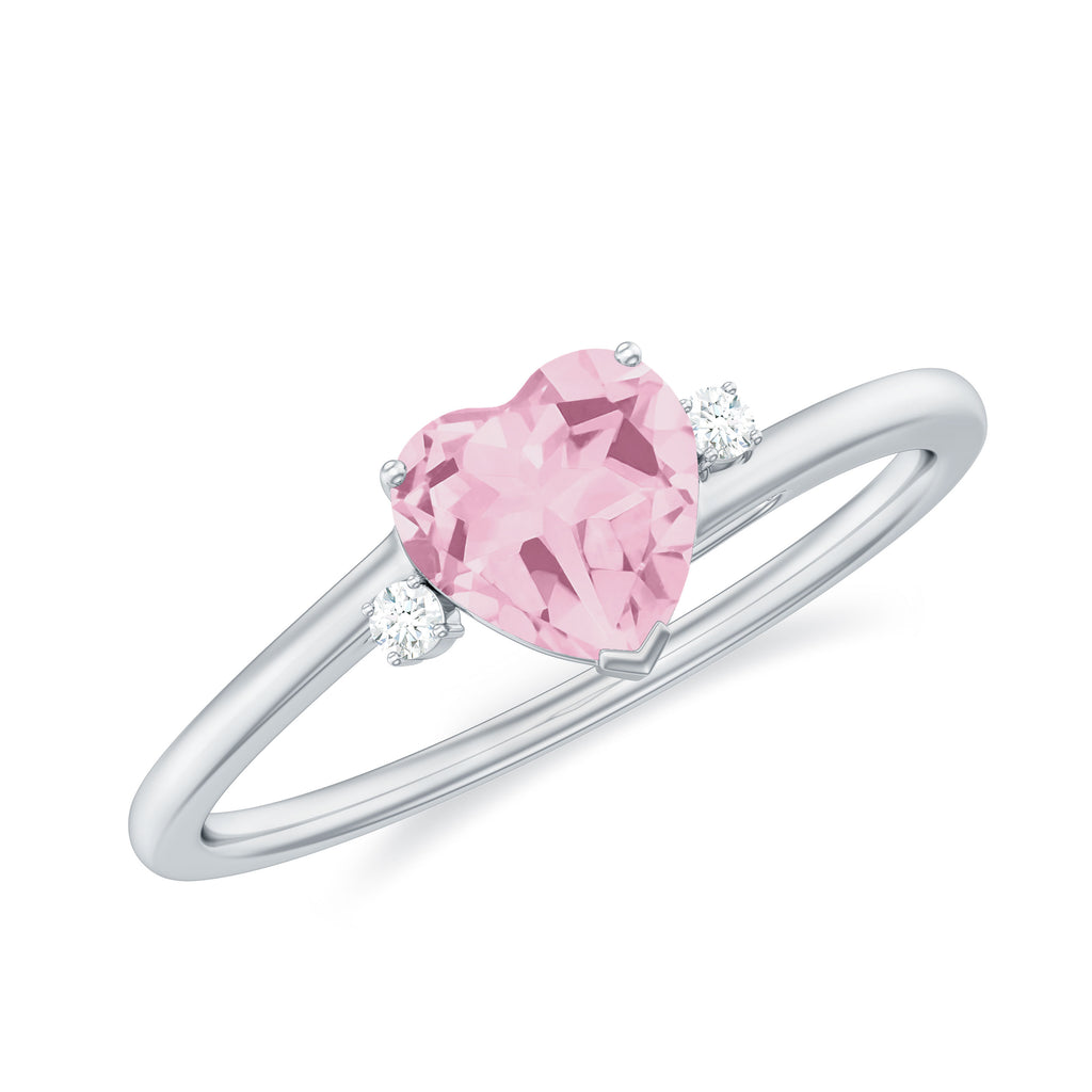 1 CT Heart Shape Rose Quartz Solitaire Promise Ring with Diamond Rose Quartz - ( AAA ) - Quality - Rosec Jewels