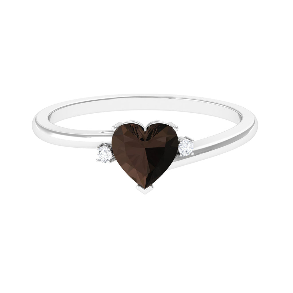 Heart Shape Smoky Quartz Solitaire Promise Ring with Diamond Smoky Quartz - ( AAA ) - Quality - Rosec Jewels