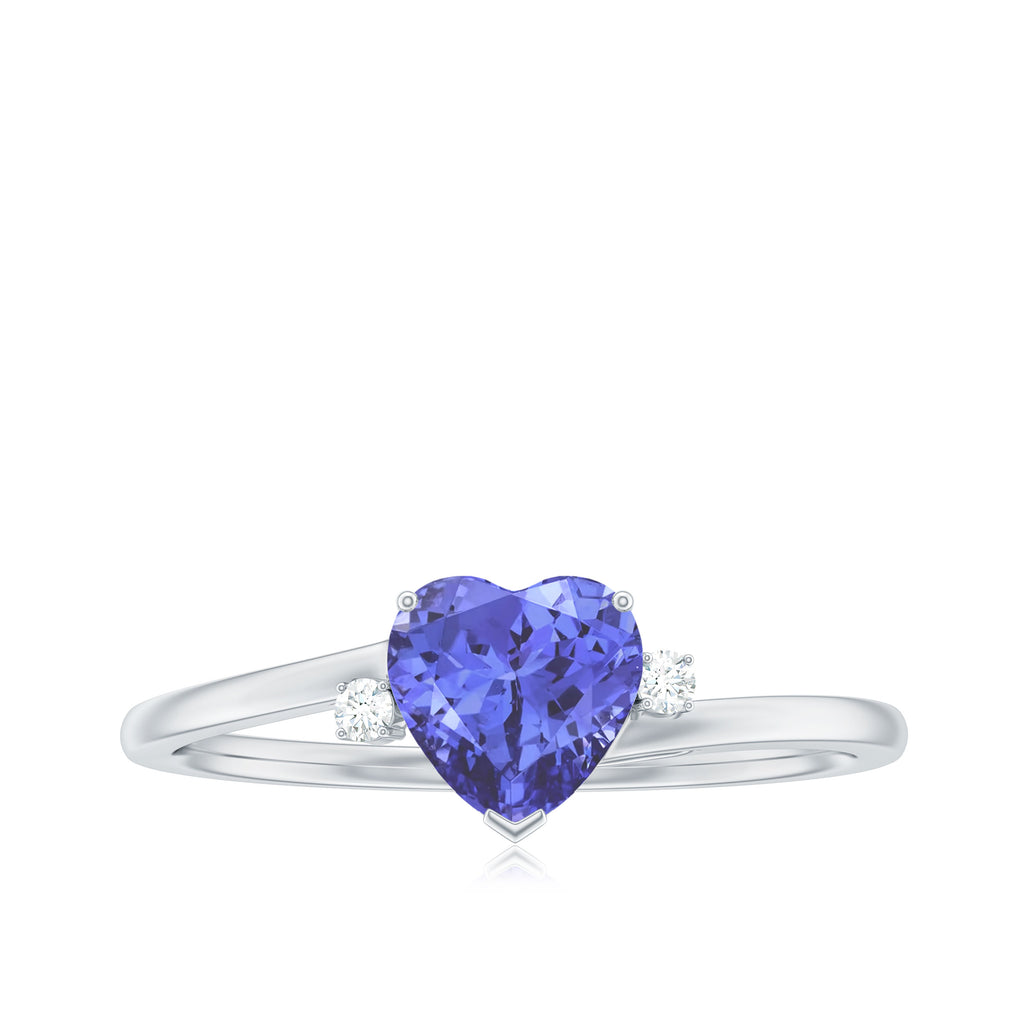 Heart Shape Tanzanite Solitaire Promise Ring with Diamond Tanzanite - ( AAA ) - Quality - Rosec Jewels