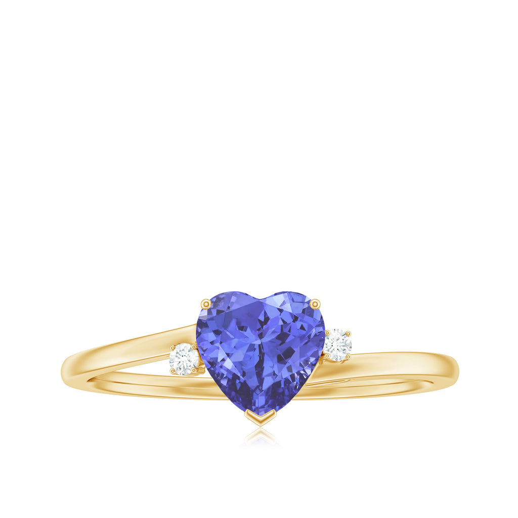 Heart Shape Tanzanite Solitaire Promise Ring with Diamond Tanzanite - ( AAA ) - Quality - Rosec Jewels