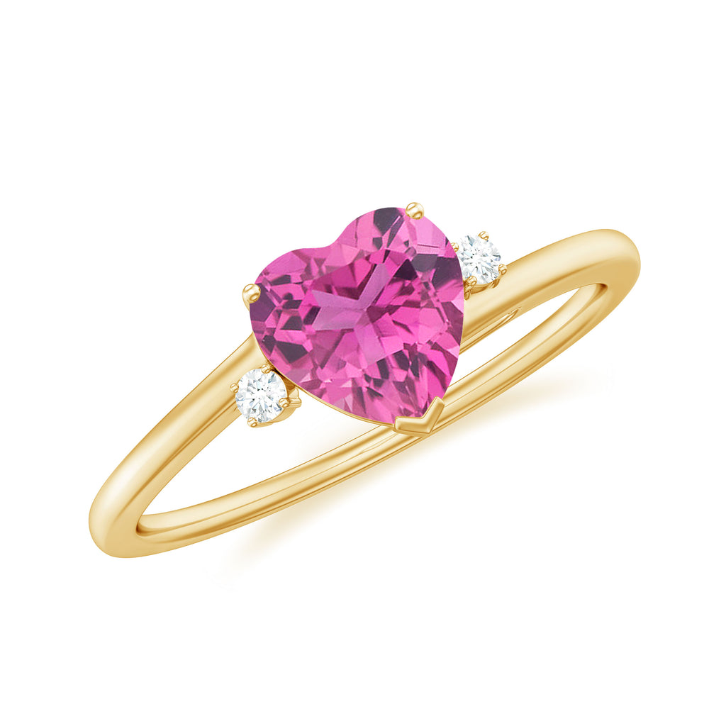 1 CT Heart Shape Pink Tourmaline Solitaire Promise Ring with Diamond Pink Tourmaline - ( AAA ) - Quality - Rosec Jewels