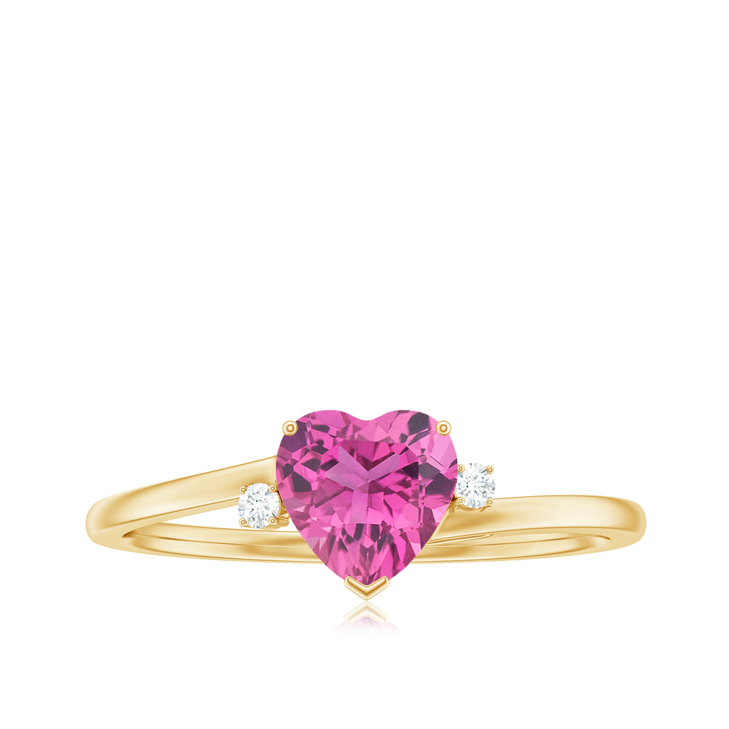 1 CT Heart Shape Pink Tourmaline Solitaire Promise Ring with Diamond Pink Tourmaline - ( AAA ) - Quality - Rosec Jewels