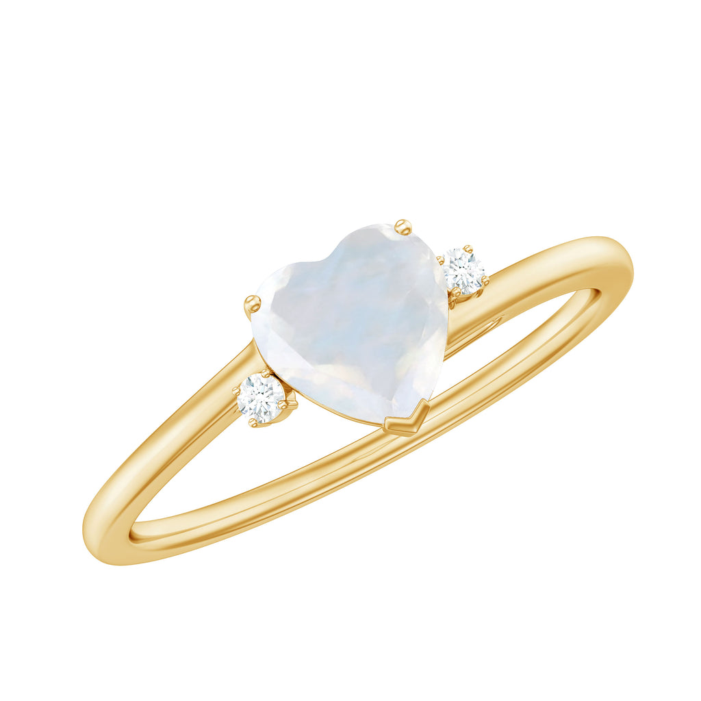 Heart Shape Real Moonstone Solitaire Promise Ring with Diamond Moonstone - ( AAA ) - Quality - Rosec Jewels