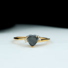 Heart Shape Black Onyx Solitaire Promise Ring with Diamond Black Onyx - ( AAA ) - Quality - Rosec Jewels