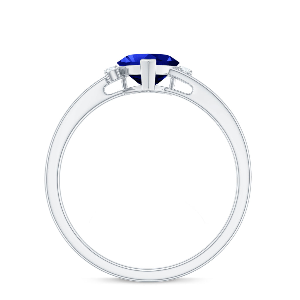 Heart Shape Created Blue Sapphire Solitaire Engagement Ring with Diamond Lab Created Blue Sapphire - ( AAAA ) - Quality - Rosec Jewels