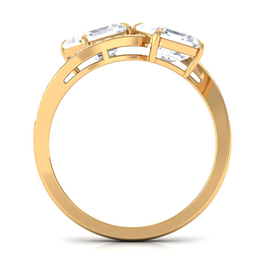Asscher Cut Cubic Zirconia Two Stone Engagement Ring Zircon - ( AAAA ) - Quality - Rosec Jewels