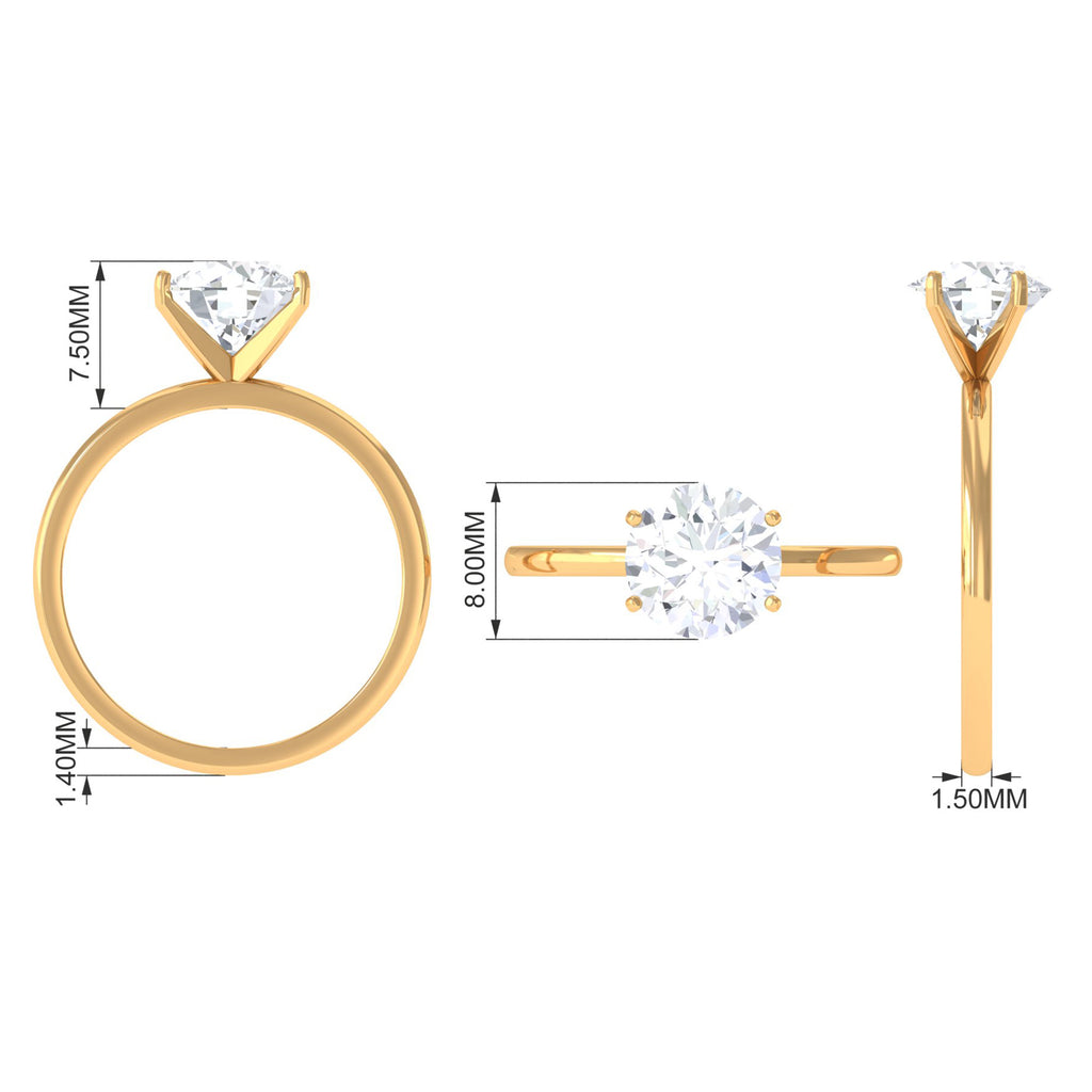 2 CT Simple Round Zircon Solitaire Ring in Peg Head Setting Zircon - ( AAAA ) - Quality - Rosec Jewels