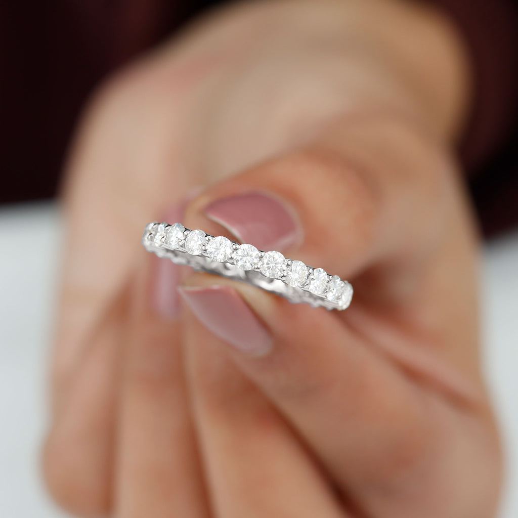 Round Cubic Zirconia Full Eternity Band Ring in Gold Zircon - ( AAAA ) - Quality - Rosec Jewels