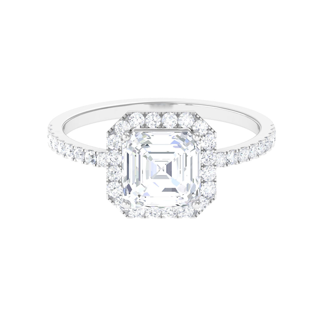 Asscher Cut Simulated Diamond Halo Engagement Ring Zircon - ( AAAA ) - Quality - Rosec Jewels