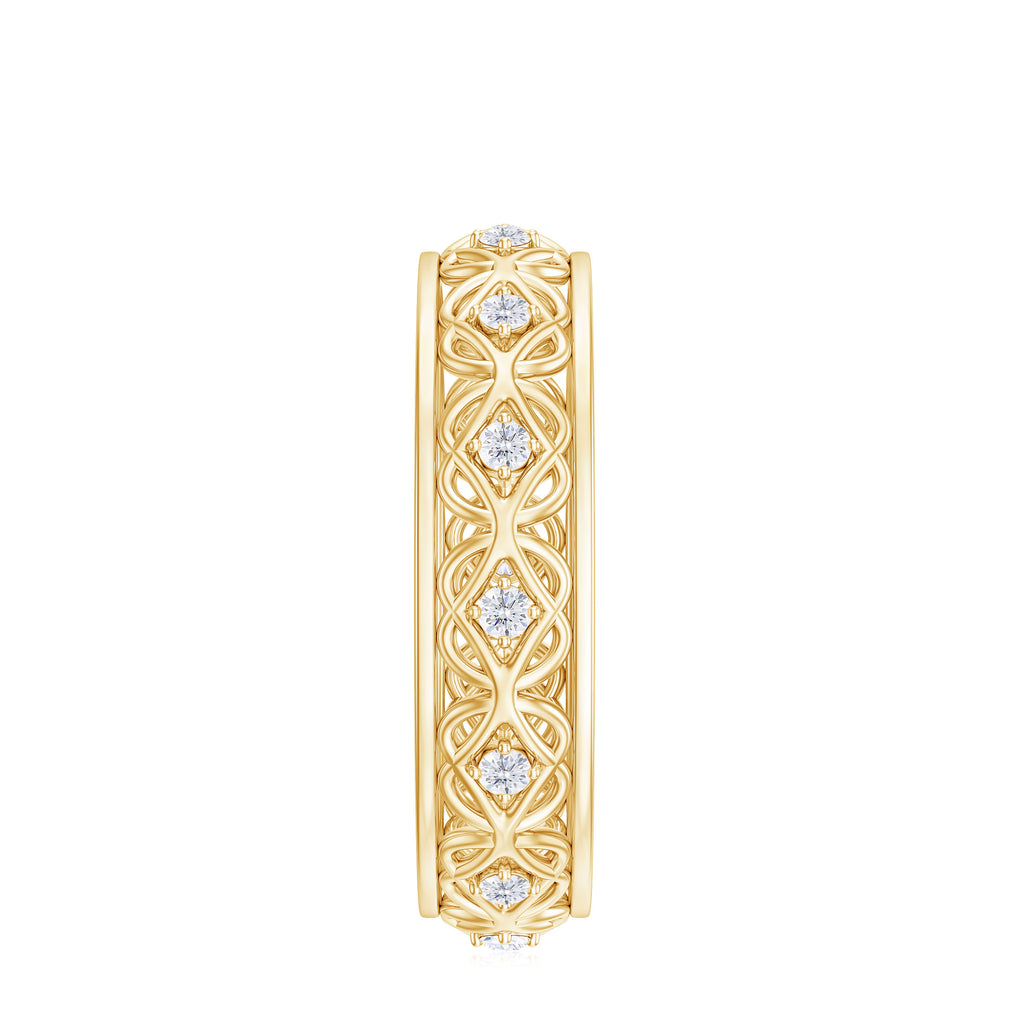 Vintage Inspired Zircon Celtic Knot Full Eternity Band Ring in Gold Zircon - ( AAAA ) - Quality - Rosec Jewels