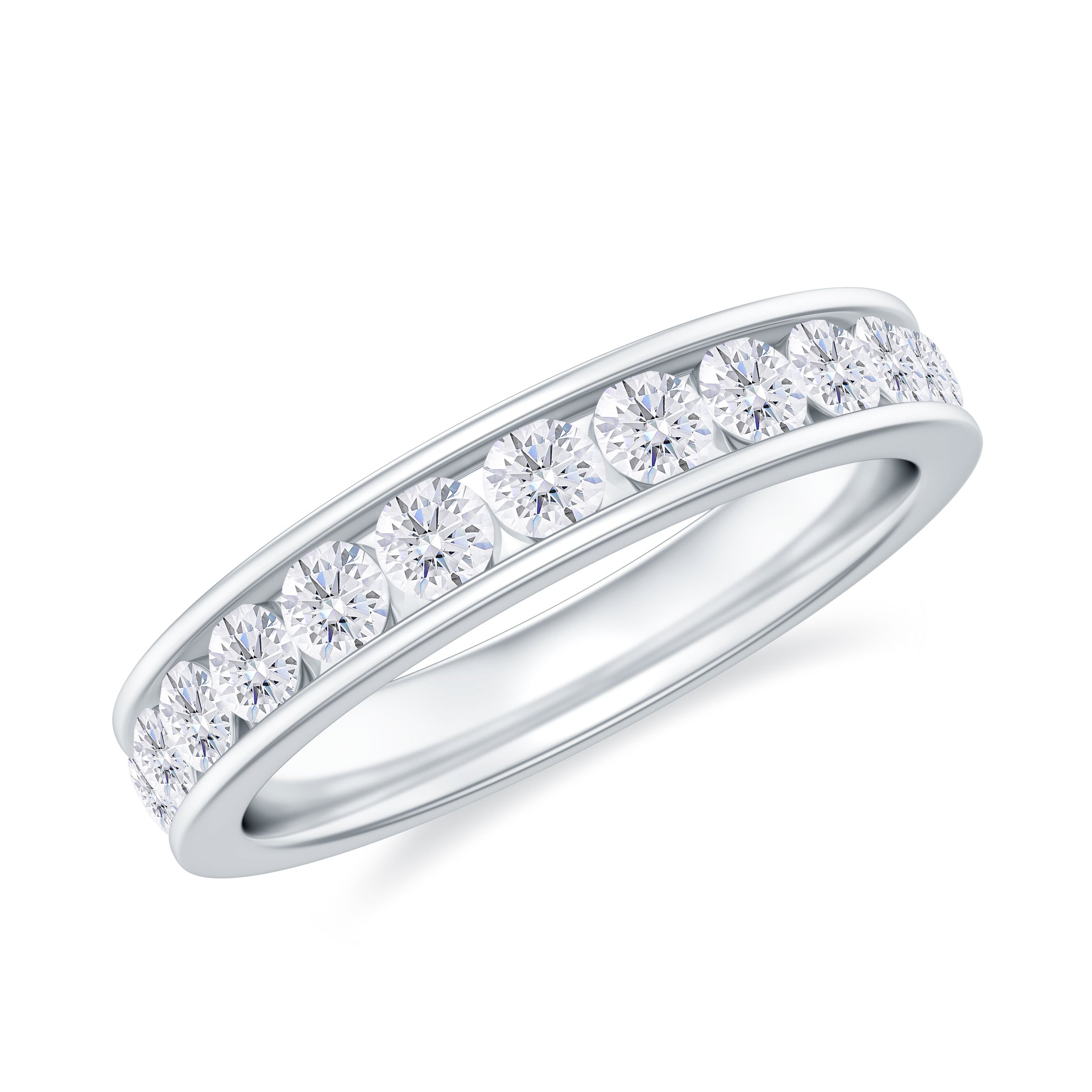 Channel Set Round Cubic Zirconia Full Eternity Band Ring Zircon - ( AAAA ) - Quality - Rosec Jewels