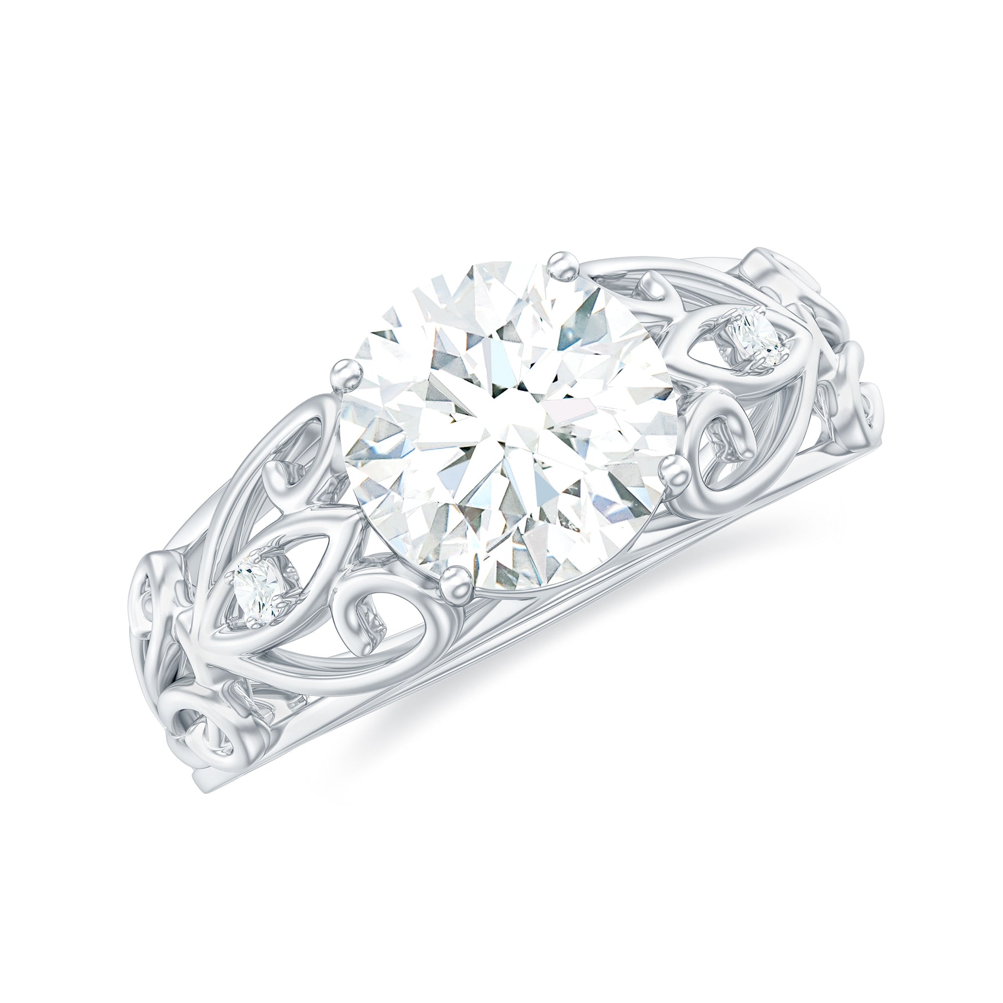Round Shape Moissanite Solitaire Antique Style Ring in Gold Moissanite - ( D-VS1 ) - Color and Clarity - Rosec Jewels