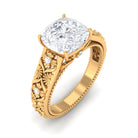 Cushion Cut Solitaire Moissanite Gold Floral Engagement Ring Moissanite - ( D-VS1 ) - Color and Clarity - Rosec Jewels
