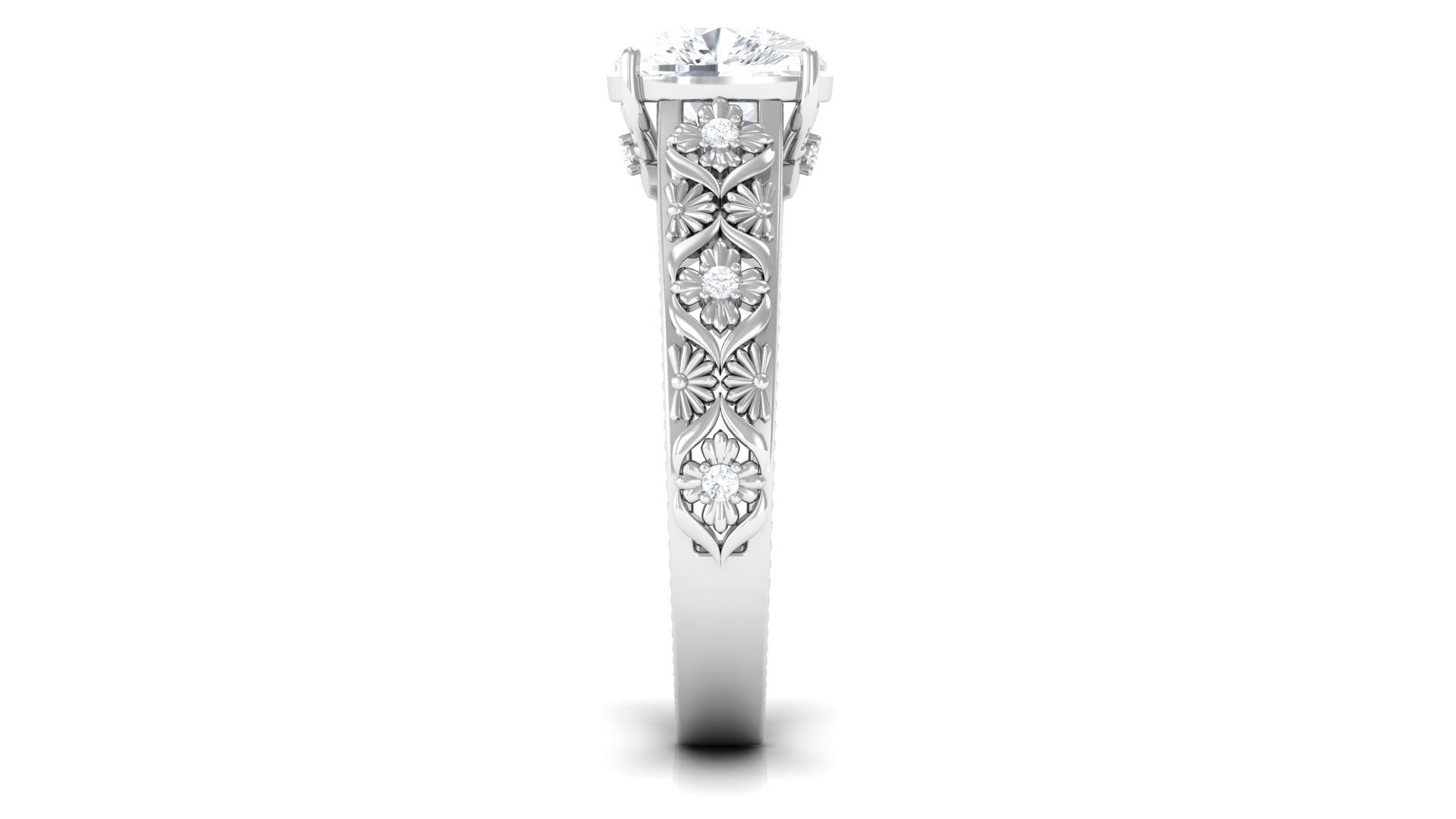 Cushion Cut Solitaire Zircon Gold Floral Engagement Ring Zircon - ( AAAA ) - Quality - Rosec Jewels