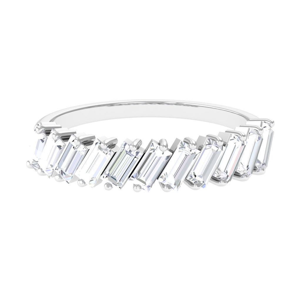 Tilted Baguette Cut Simulated Diamond Half Eternity Ring in Gold Zircon - ( AAAA ) - Quality - Rosec Jewels
