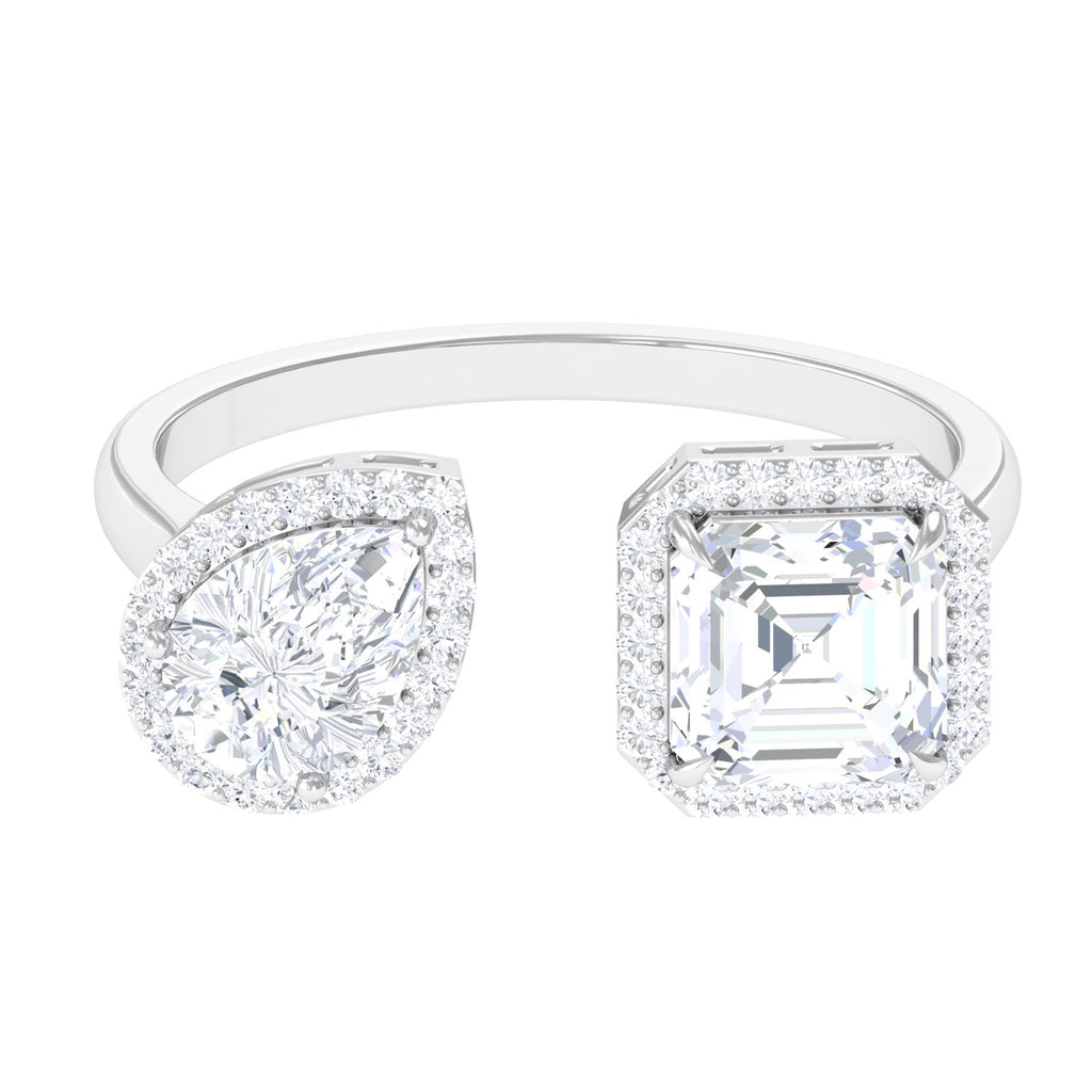 Moissanite Halo Two Stone Engagement Ring Moissanite - ( D-VS1 ) - Color and Clarity - Rosec Jewels