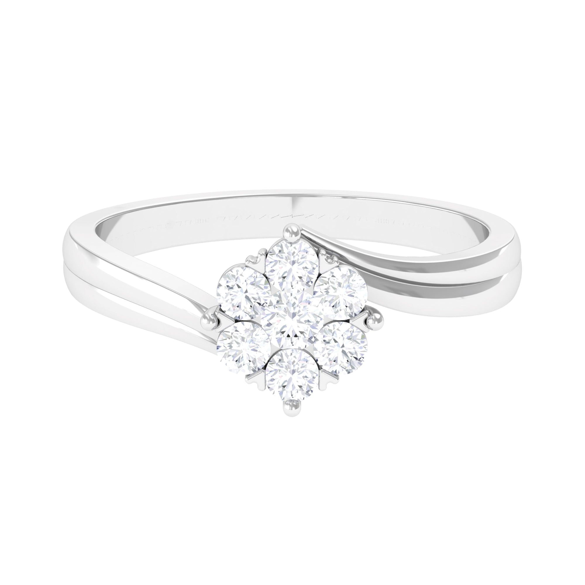 Round Moissanite Flower Ring in Gold Bypass Shank Moissanite - ( D-VS1 ) - Color and Clarity - Rosec Jewels