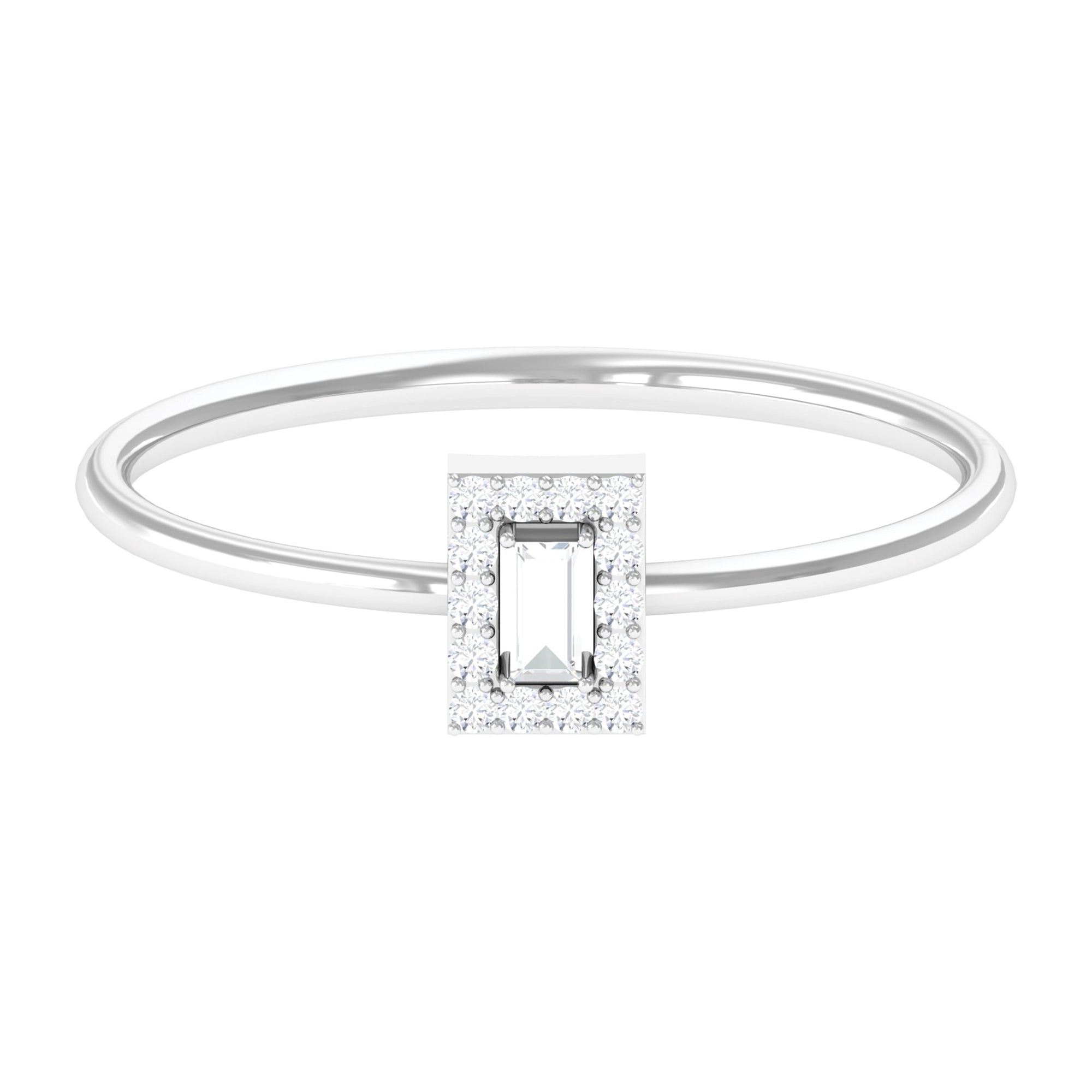 Dainty Baguette Cut Moissanite Promise Ring in Gold Moissanite - ( D-VS1 ) - Color and Clarity - Rosec Jewels