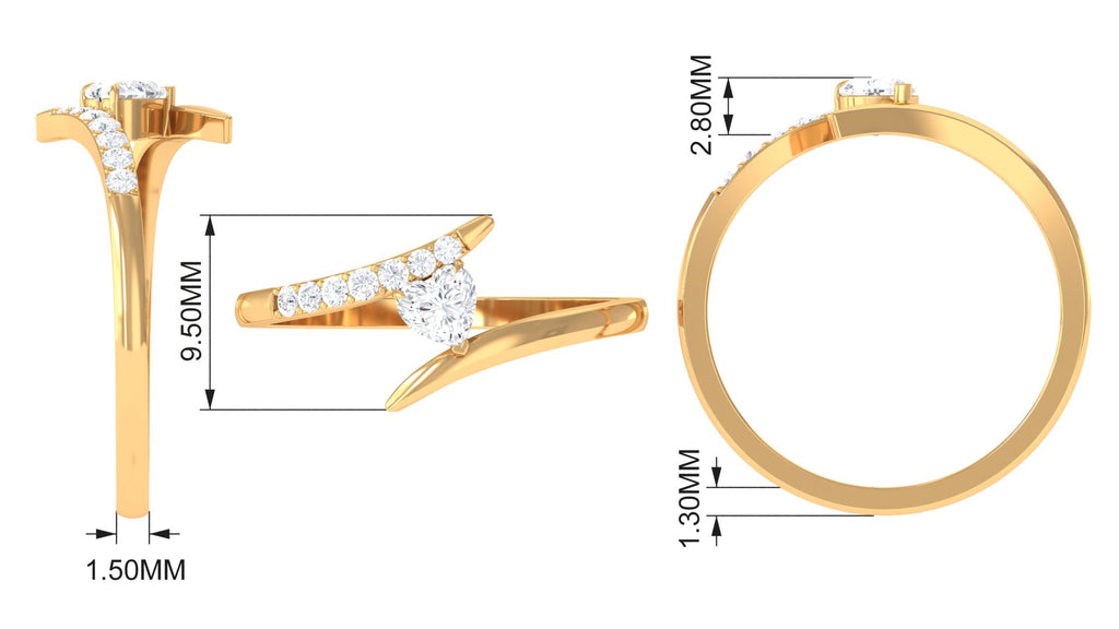 0.50 CT Heart Moissanite Bypass Promise Ring in Gold Moissanite - ( D-VS1 ) - Color and Clarity - Rosec Jewels