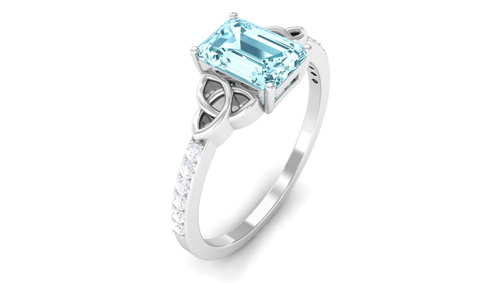 Octagon Cut Solitaire Aquamarine Celtic Knot Engagement Ring with Diamond Aquamarine - ( AAA ) - Quality - Rosec Jewels