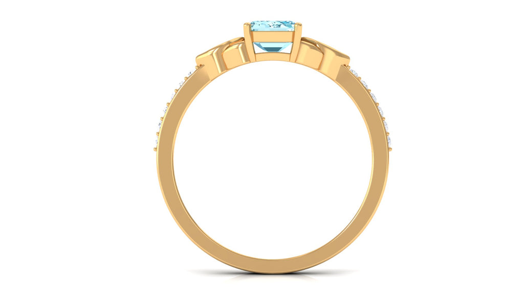 Octagon Cut Solitaire Aquamarine Celtic Knot Engagement Ring with Diamond Aquamarine - ( AAA ) - Quality - Rosec Jewels