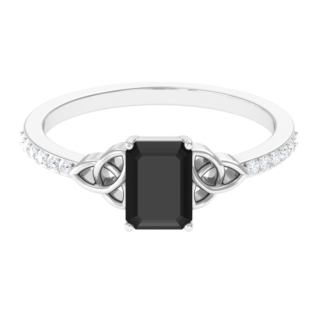 Octagon Cut Solitaire Black Onyx Celtic Knot Engagement Ring with Diamond Black Onyx - ( AAA ) - Quality - Rosec Jewels