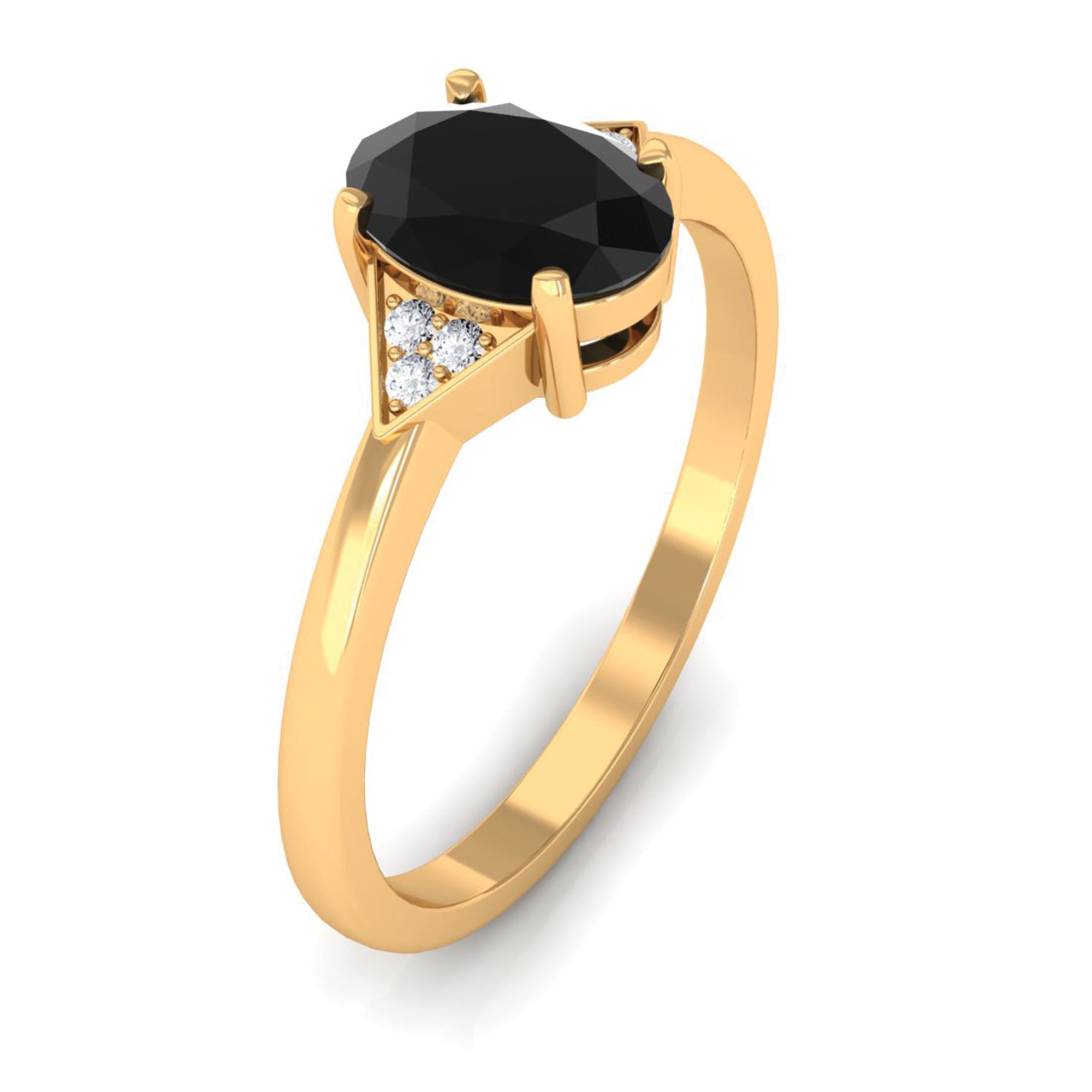 1 CT Oval Cut Black Diamond Solitaire Ring with Diamond Trio Black Diamond - ( AAA ) - Quality - Rosec Jewels