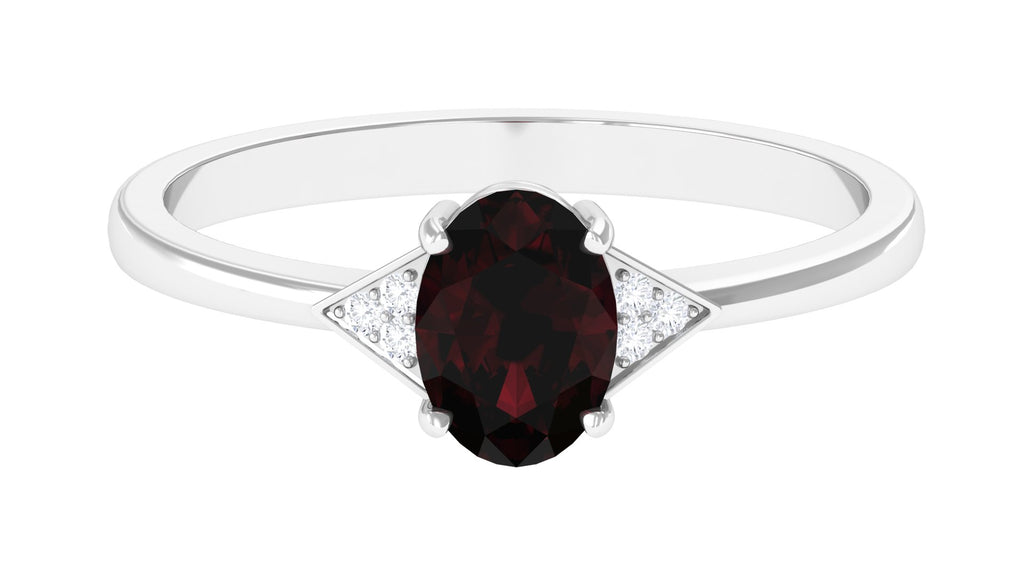 1.5 CT Oval Garnet Engagement Ring with Diamond Trio Garnet - ( AAA ) - Quality - Rosec Jewels