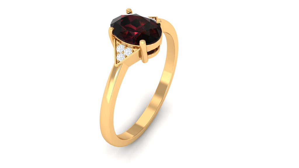 1.5 CT Oval Garnet Engagement Ring with Diamond Trio Garnet - ( AAA ) - Quality - Rosec Jewels